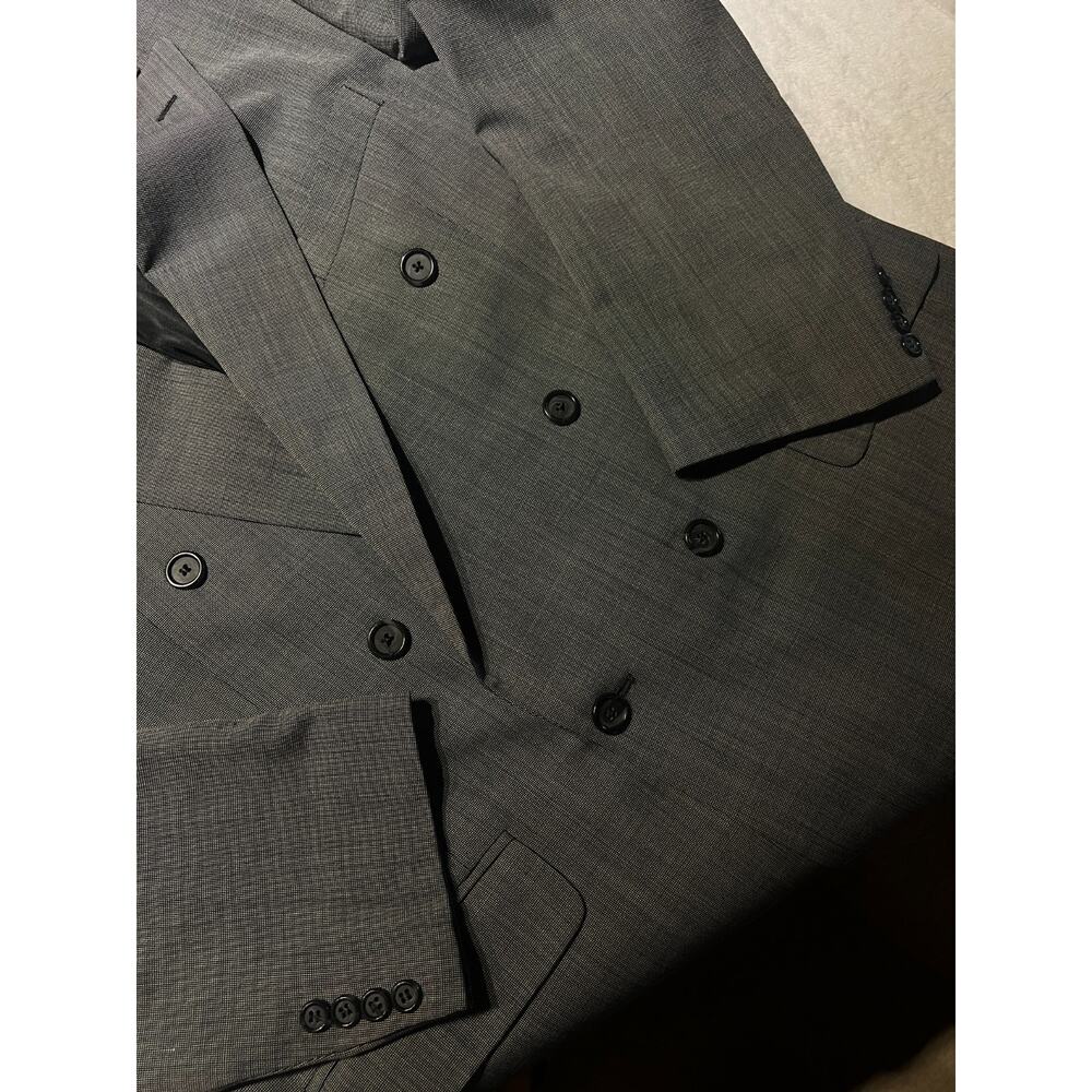 Vintage Burberry Mens 46L Gray Nailhead Double Breasted Designer Power Blazer - Picture 6 of 14